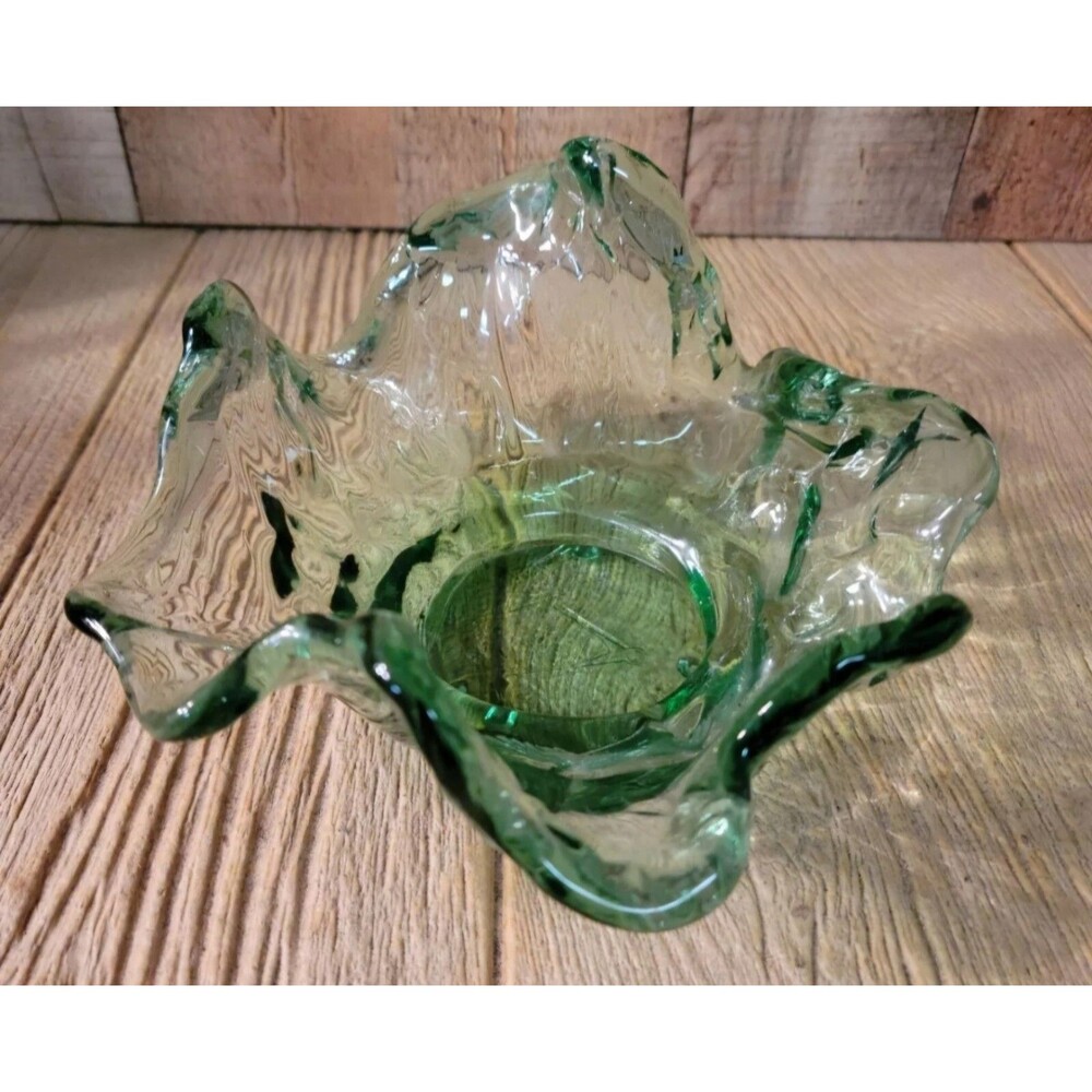 Vintage Masonic Logo Detail, Hand Blown Green Glass  Bowl with Masonic Logo